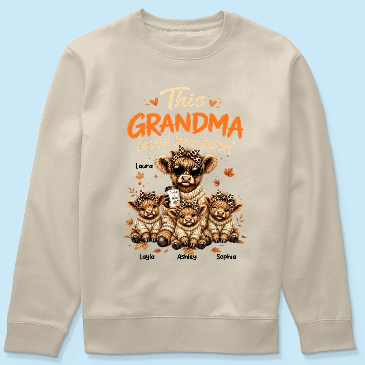 This Grandma Loves Her Herd Fall Season - Personalized Light Color Shirt - Cozy Autumn Tee for Grandma