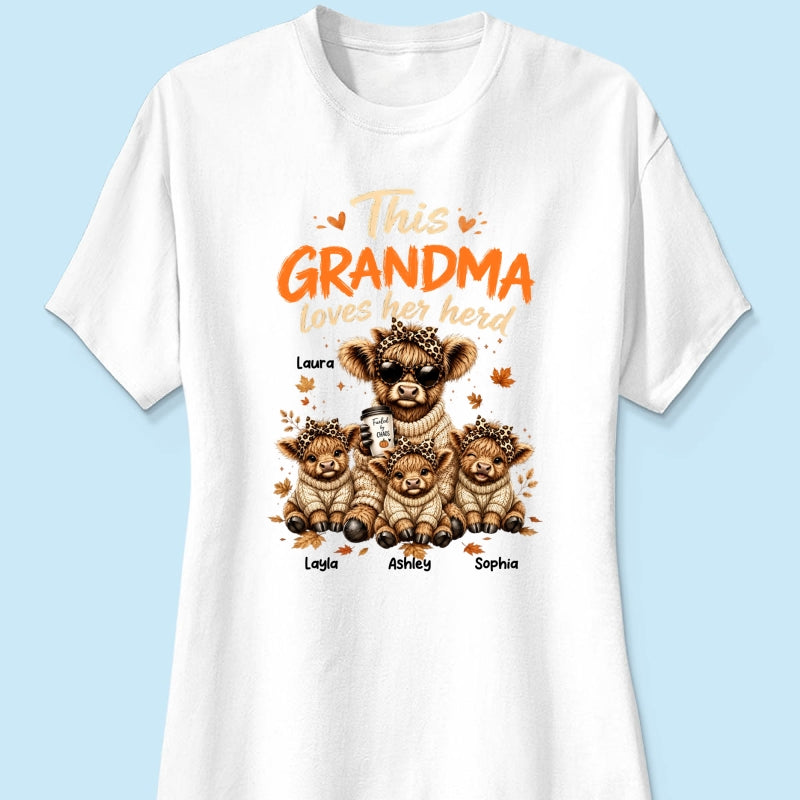 This Grandma Loves Her Herd Fall Season - Personalized Light Color Shirt - Cozy Autumn Tee for Grandma