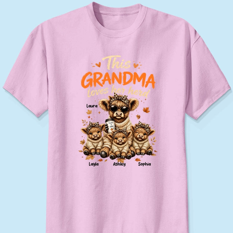 This Grandma Loves Her Herd Fall Season - Personalized Light Color Shirt - Cozy Autumn Tee for Grandma