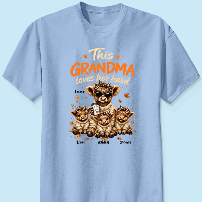 This Grandma Loves Her Herd Fall Season - Personalized Light Color Shirt - Cozy Autumn Tee for Grandma