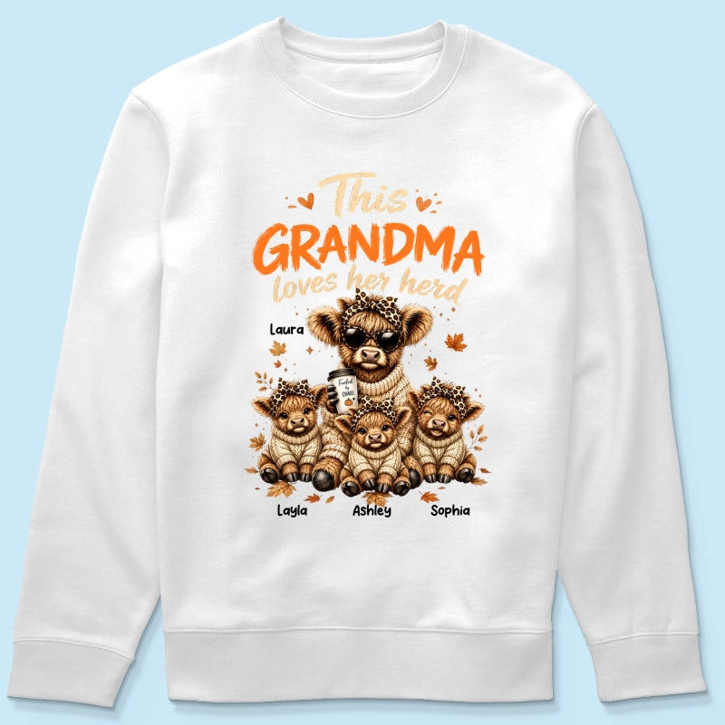 This Grandma Loves Her Herd Fall Season - Personalized Light Color Shirt - Cozy Autumn Tee for Grandma