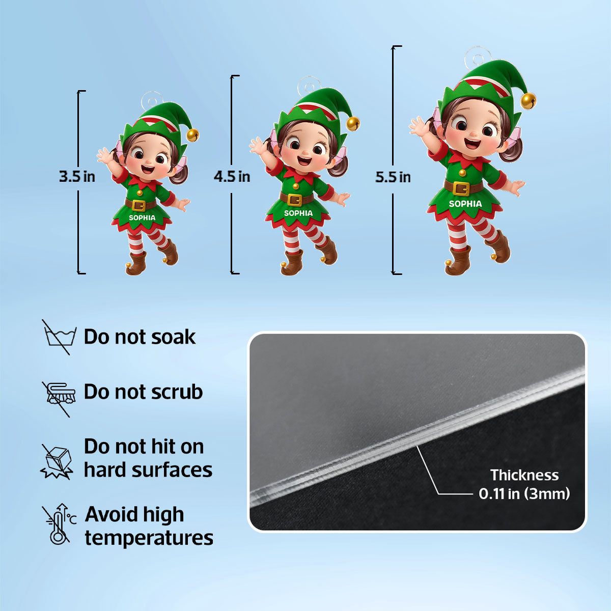 Cute Kid Christmas Elf Costume Personalized Acrylic Ornament - Adorable Christmas Gift For Kids, Grandkids