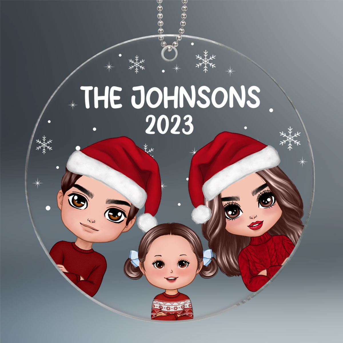 Doll Whole Family Peeking Dad Mom Kid Dog Cat Personalized Circle Acrylic Ornament