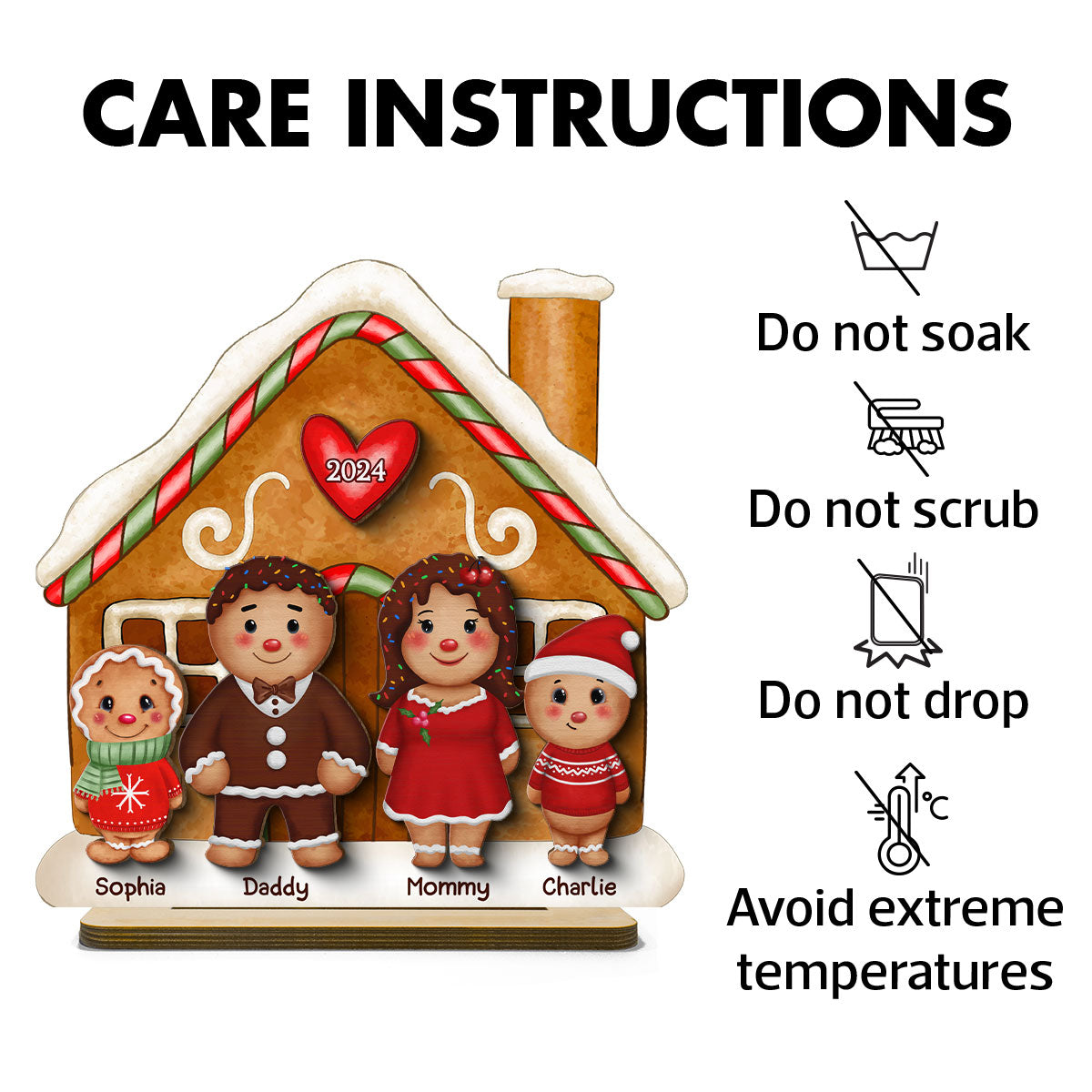 Gingerbread Family Standing House Personalized 2-Layer Standing Wooden Plaque