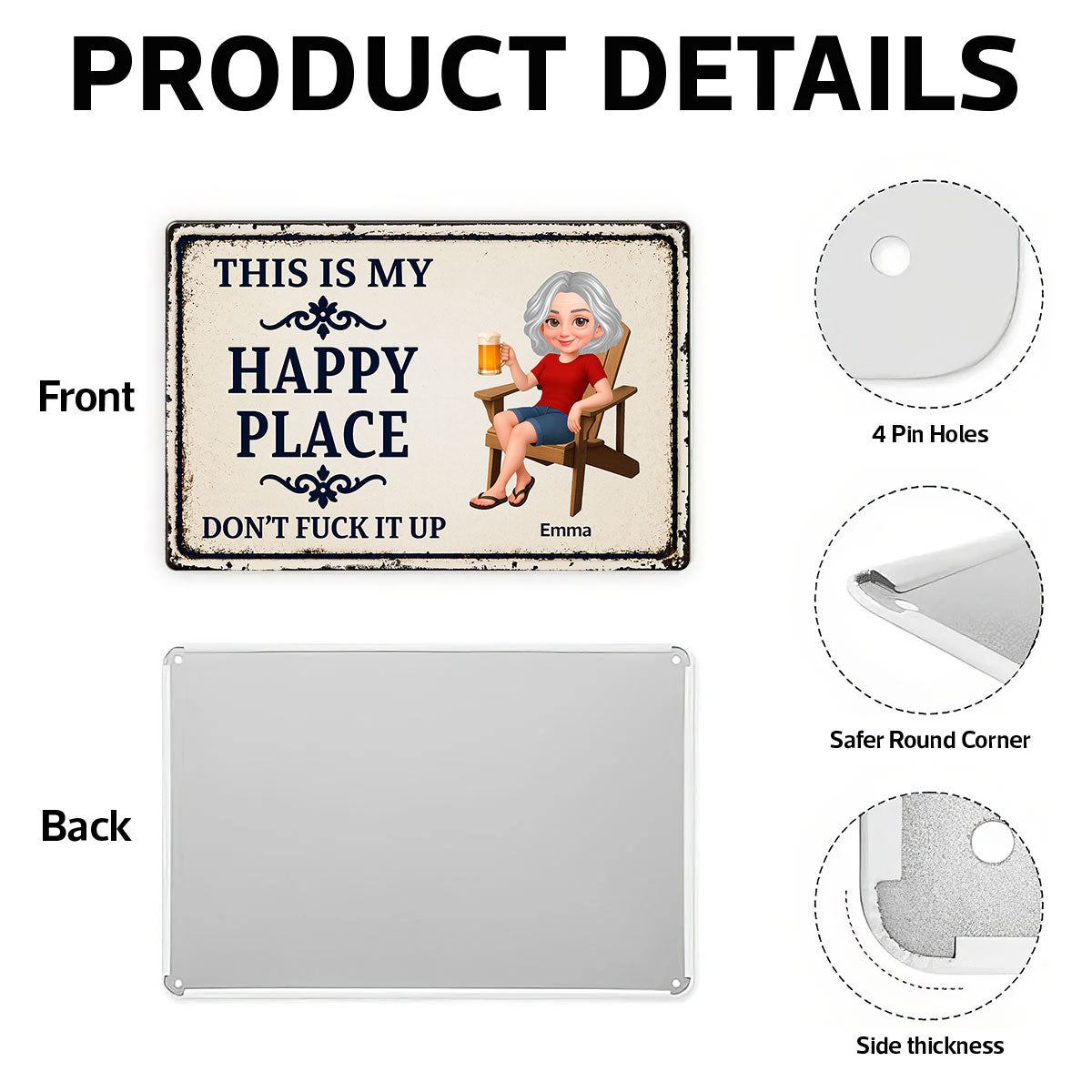 Couple This Is Our Happy Place - Personalized Metal Sign - Funny Sarcasm Decoration For Patio, Garden, Farmhouse Porch, Man Cave, Garage