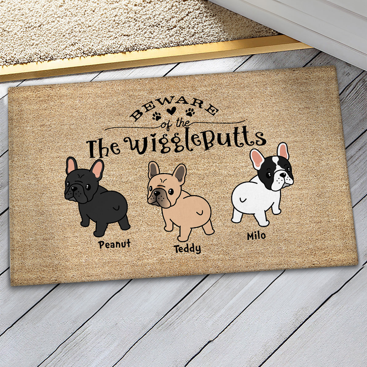 Frenchie Wiggle Butt Club Dog Personalized Doormat, Home Decor For French Bulldog Lovers