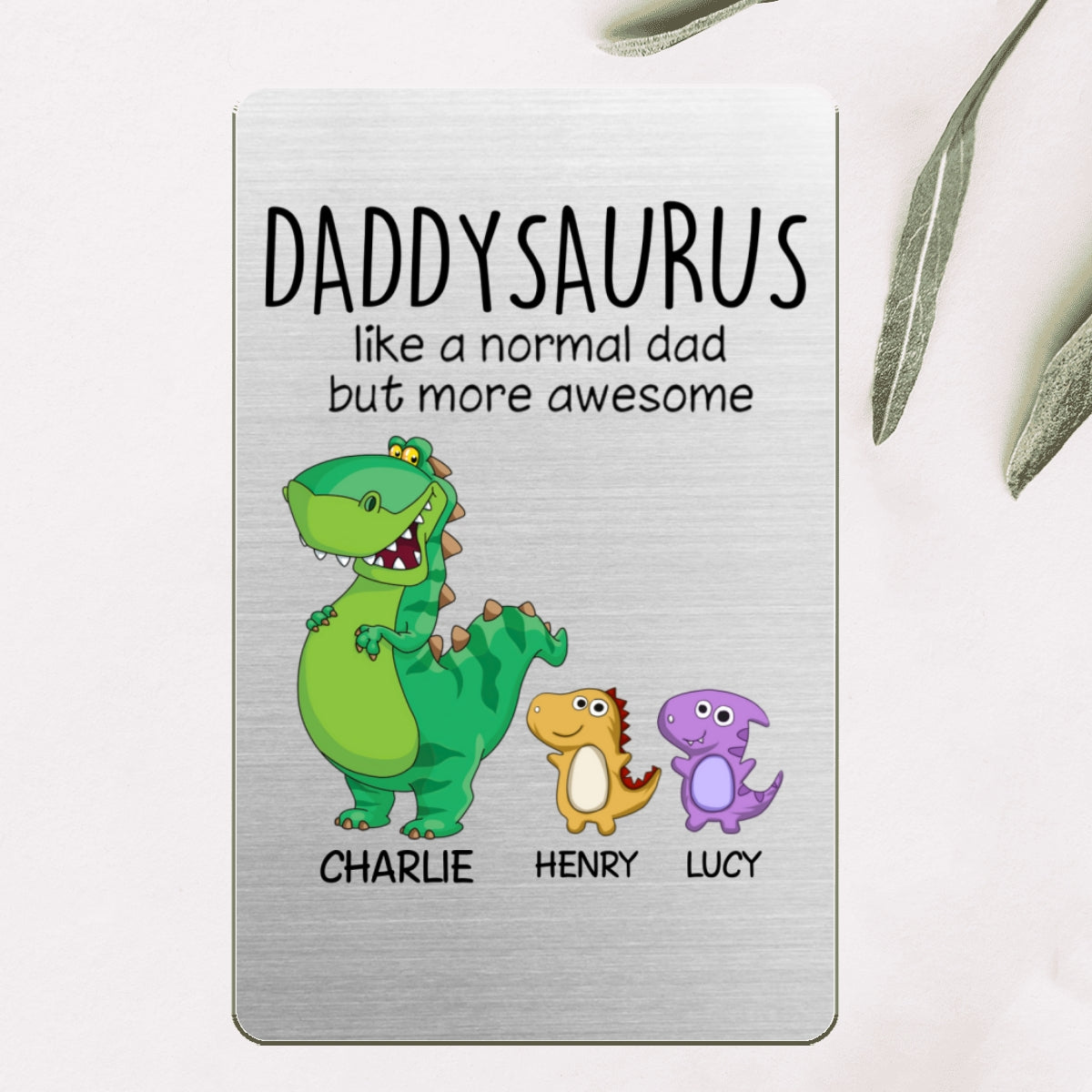 Grandpasaurus And Kids Personalized Metal Wallet Card