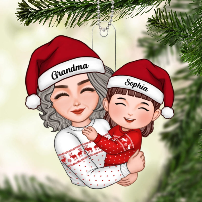 Cute Grandma Mom Hugging Kid Christmas Gift For Granddaughter Grandson Personalized Acrylic Ornament