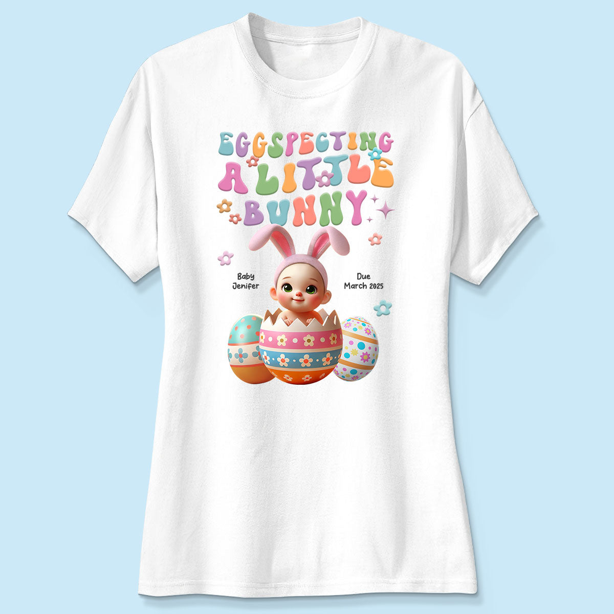 Eggspecting A Little Bunny Personalized Shirt, Easter Pregnancy Announcement, Easter Maternity Expecting Gift for Mom