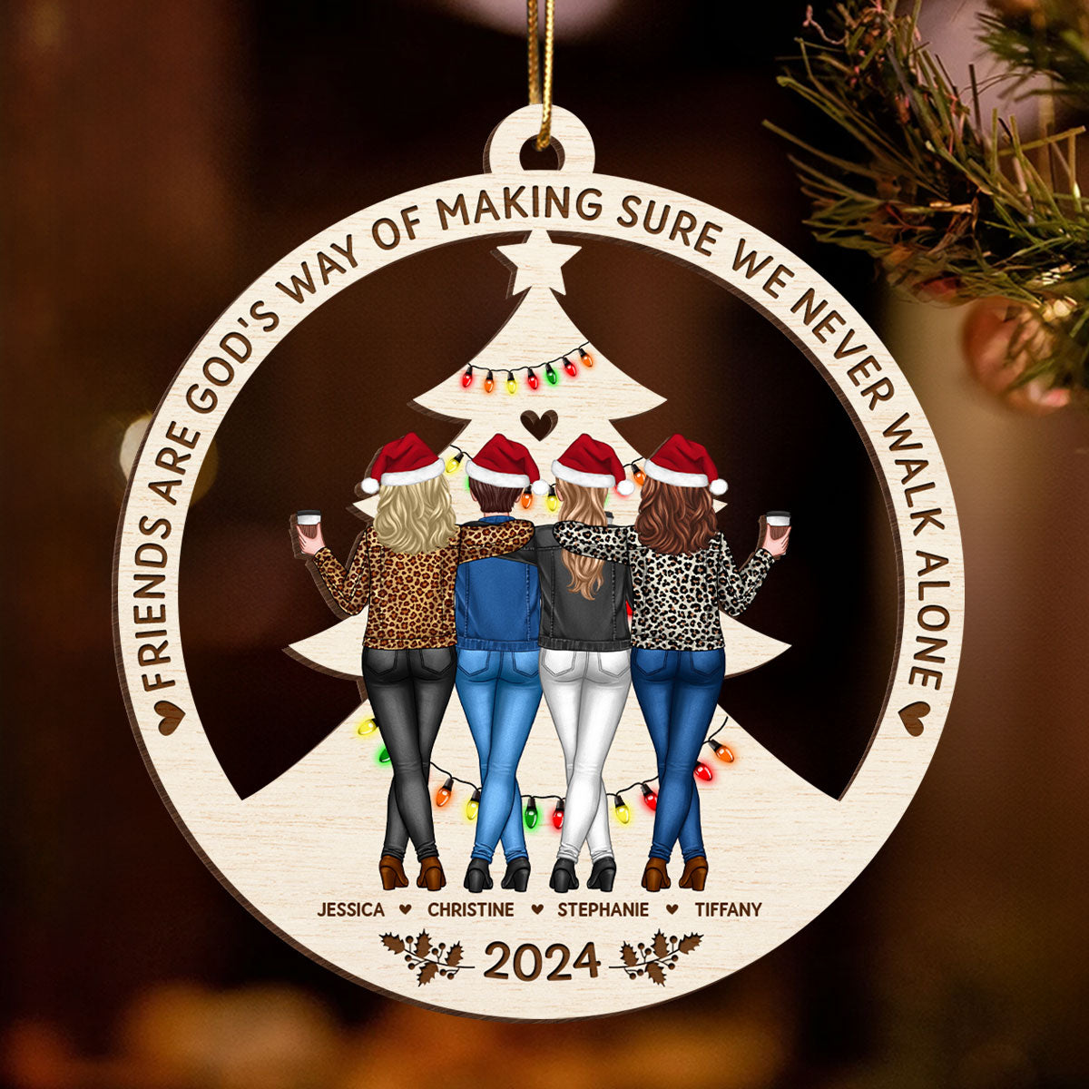 Standing Besties Sisters Back View Never Walk Alone Personalized Wooden Ornament