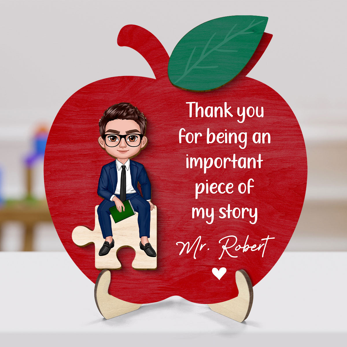 Thank You Teacher Important Piece Personalized 2-Layer Wooden Plaque