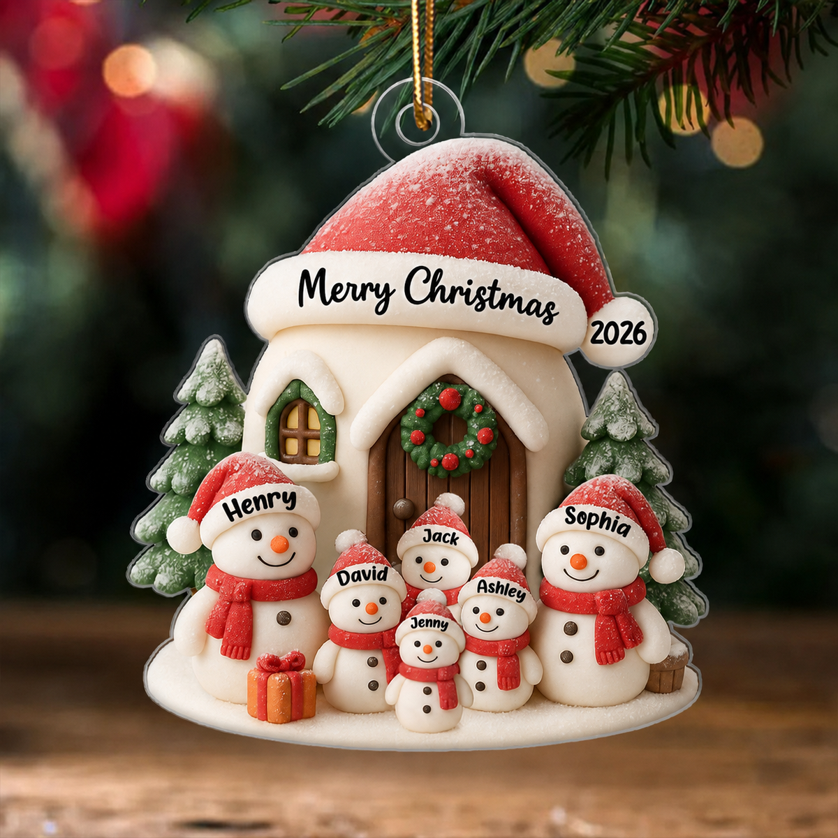 Personalized Snowman Family Acrylic 3D Ornament, Christmas Tree Decoration & Gift for Families