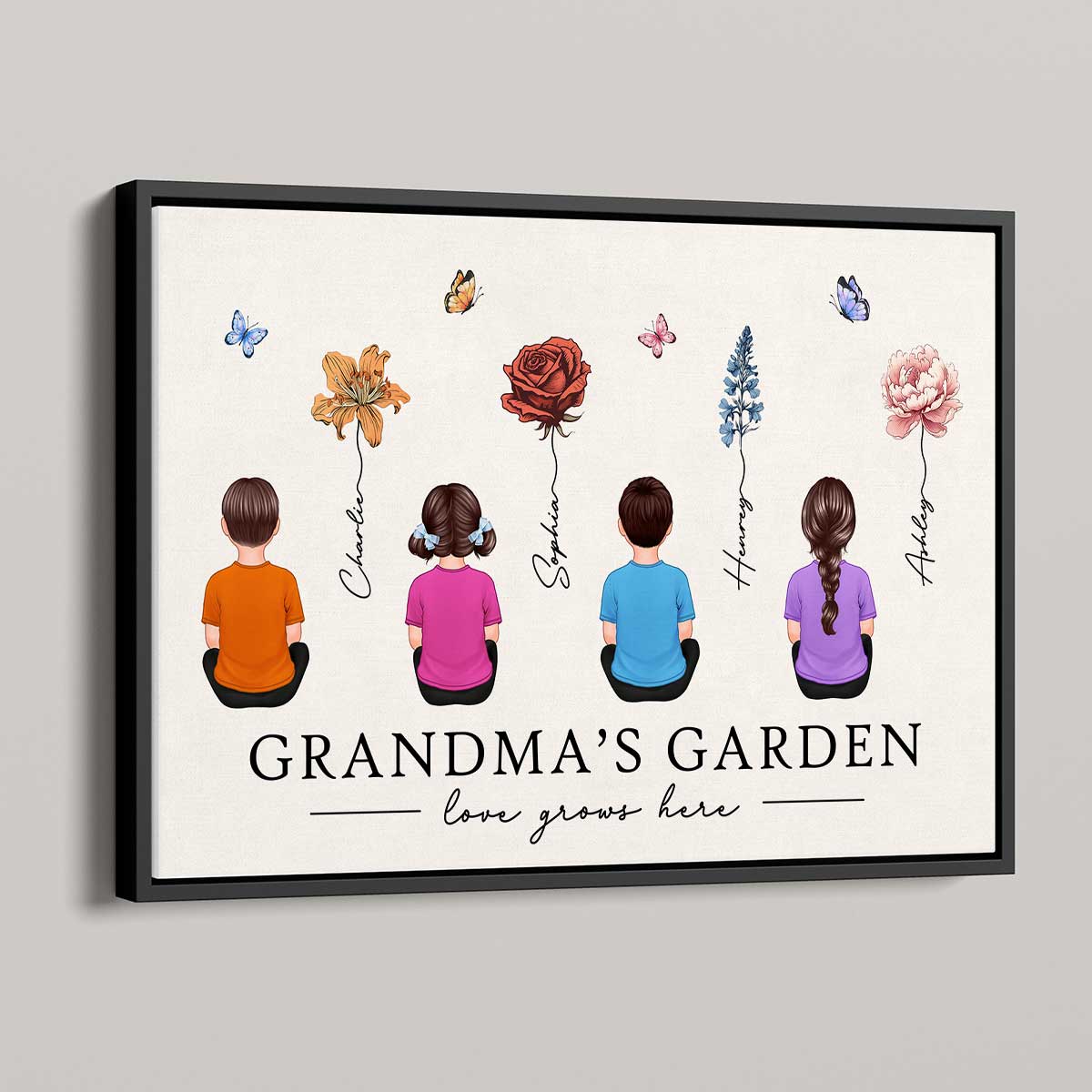 Love Grows Here Grandma Garden Birth Month Flowers Personalized Poster, Perfect Gift, Birthday Gift For Grandma Mom