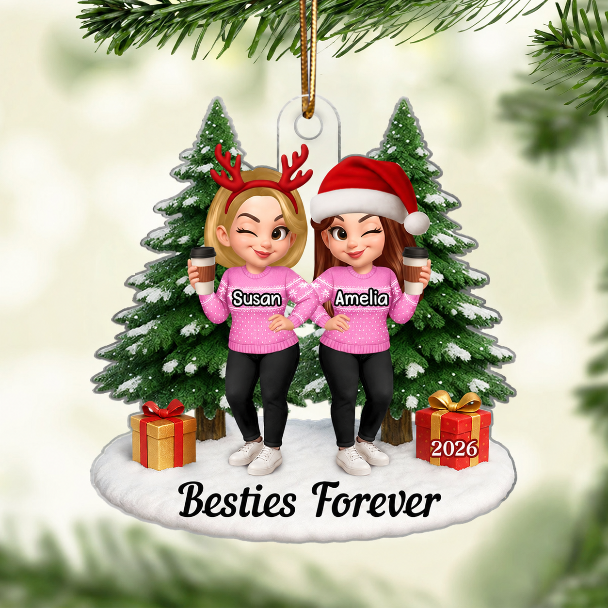 Besties Forever - Personalized Acrylic Ornament - Perfect Christmas Gift For Besties