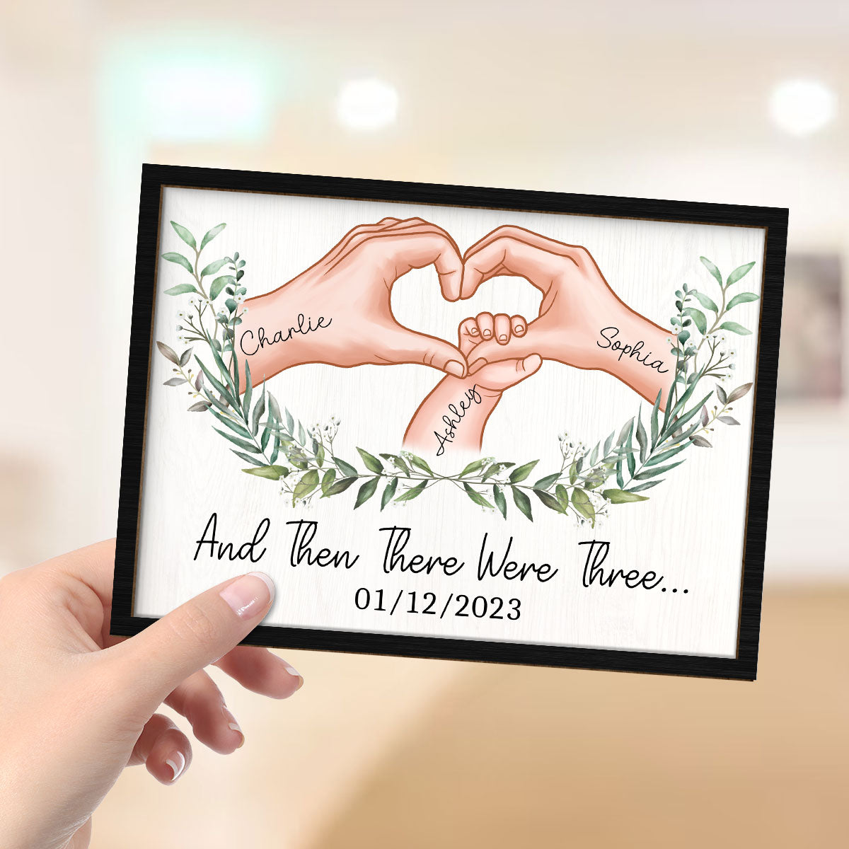And Then There Were Three Personalized 2-Layer Wooden Plaque Gift for New Mom, New Dad
