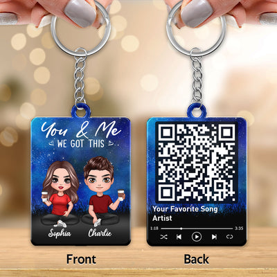 Doll Couple Sitting Under Starry Night Favorite Song QR Code Personalized Acrylic Keychain