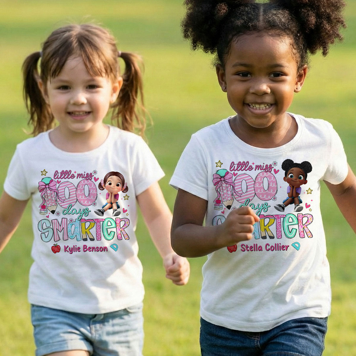 Little Miss 100 Days Smarter Little Girl - Personalized Kid T-Shirt - 100 Days Of School For Daughter, Granddaughter