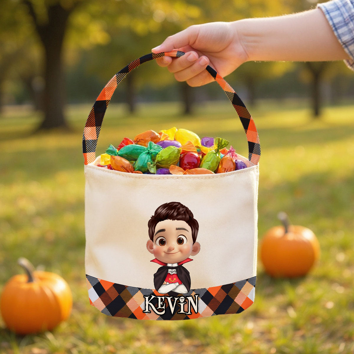 Halloween Cute Kids Personalized Trick or Treat Basket, Custom Names Candy Bucket for Kids