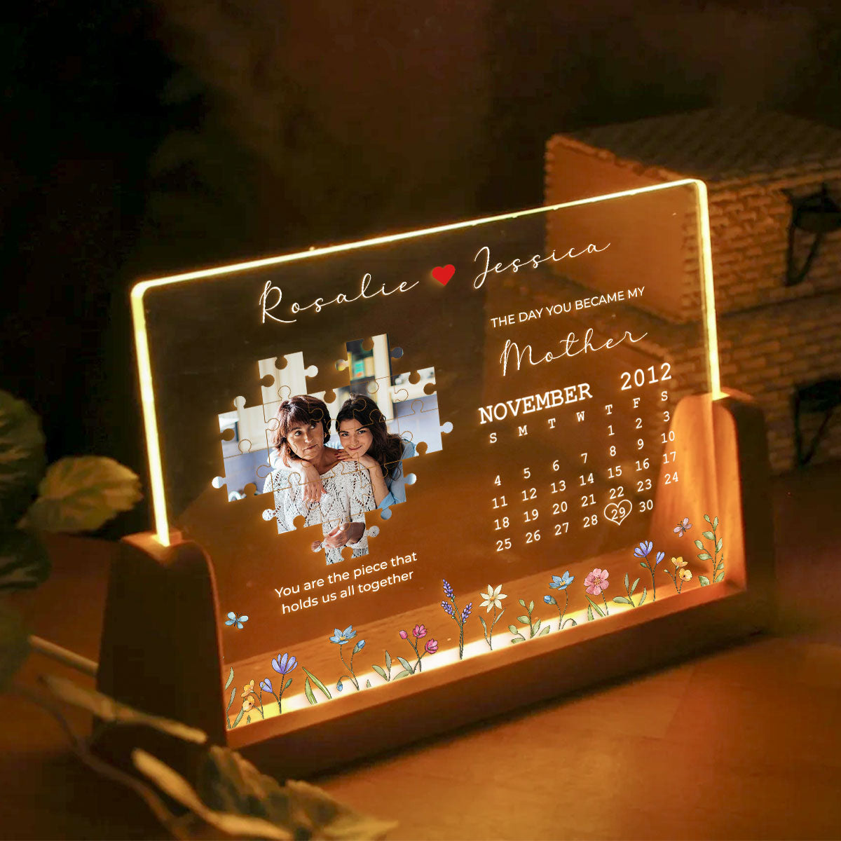 The Day You Became My Mommy, You Are the Piece that Holds Us All Together Personalized Photo Night Light Plaque, Mom Gift from Daughter, Gift