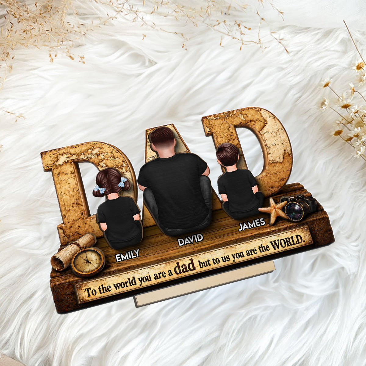 World Best Dad 2D Flat - Personalized Wooden Plaque - Father's Day Gift for Dad, Husband