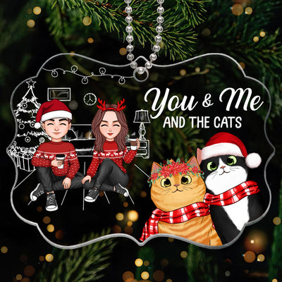 You Me & The Cats Cute Doll Couple Sitting Peeking Cat Personalized Acrylic Ornament