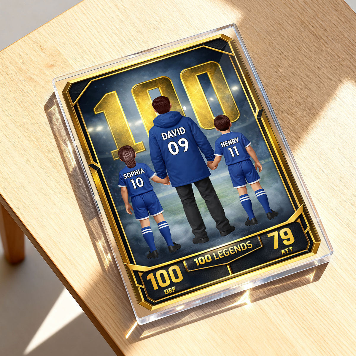 Father And Kids 100 Legends Trading Card - Personalised Acrylic Block Plaque - UK Father's Day Gift For Football Dad