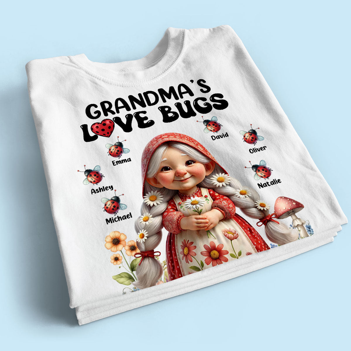 Gnome Grandma Love Bugs Personalized Shirt, Gift For Grandma