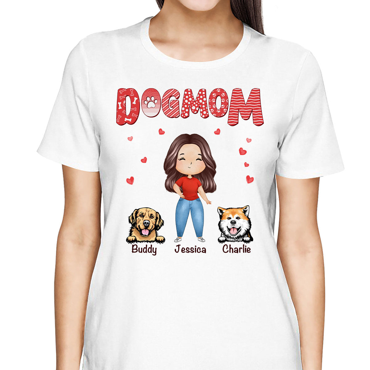 Dog Mom Red Patterned Watercolor Personalized Shirt