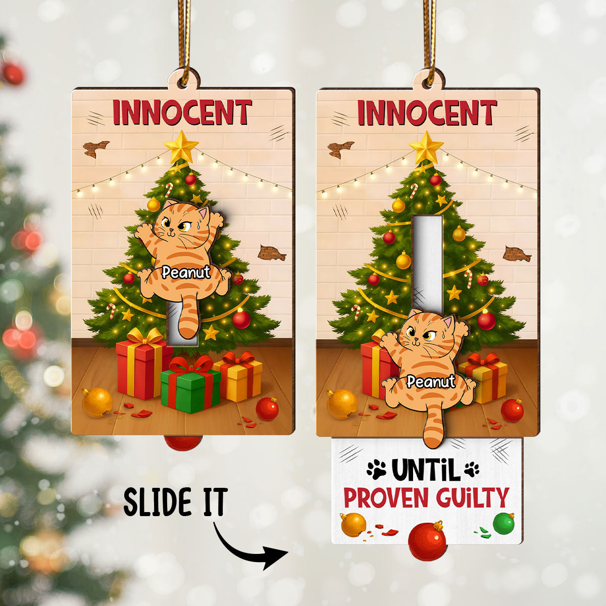 Naughty Cats Christmas Tree - Personalized Slider Ornament