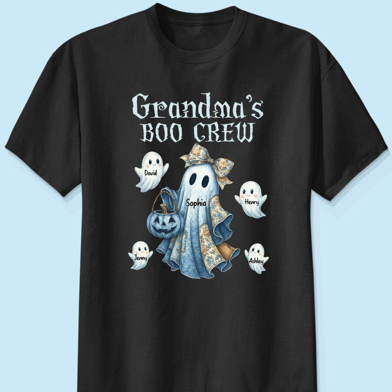 Grandma's Boo Crew Retro Halloween Blue Denim Ghost Personalized Sweatshirt, Spooky Sweatshirt for Grandma, Mom
