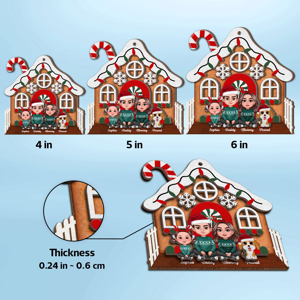 Gingerbread House Family Christmas Decor Personalized 2-Layer Wooden Ornament
