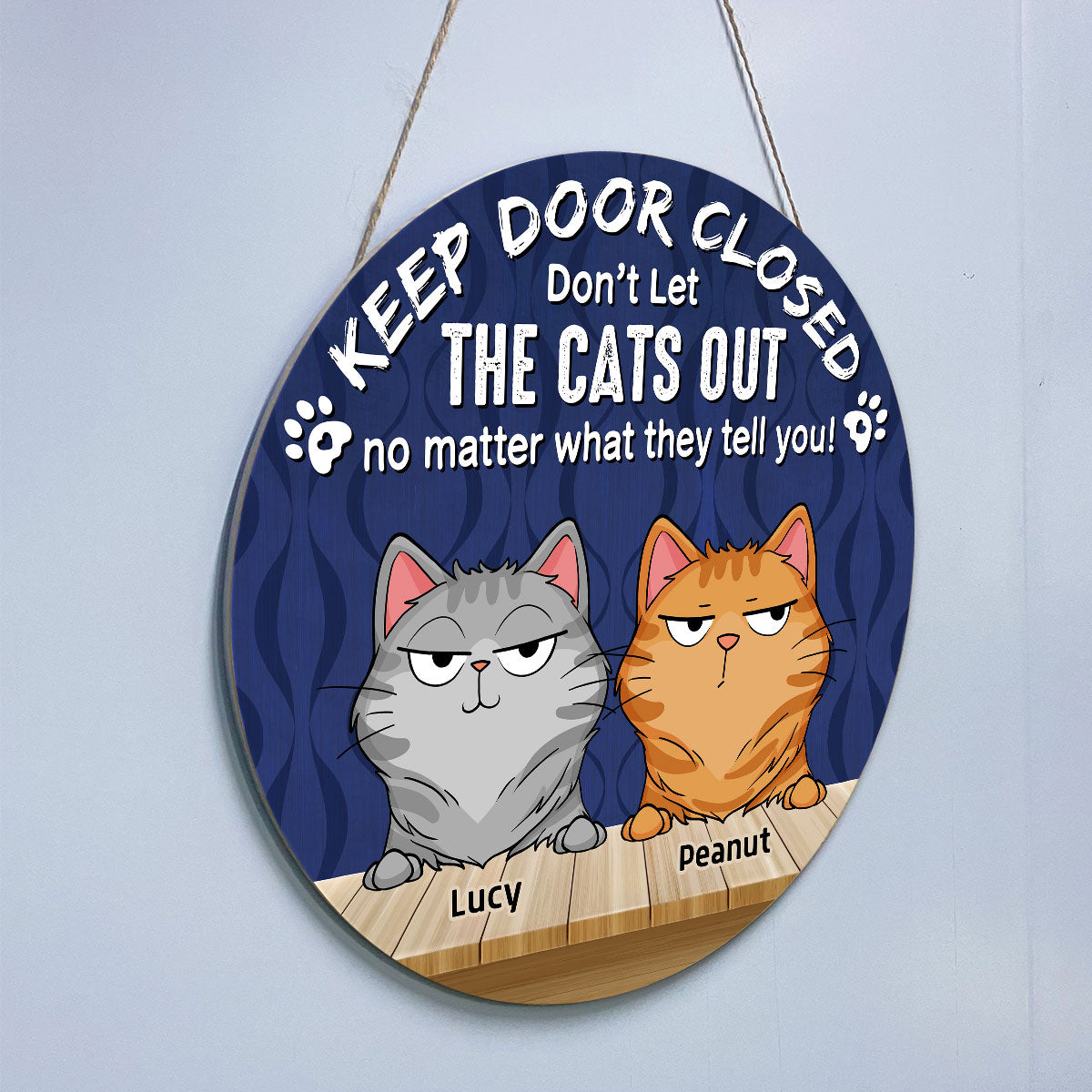 Keep Door Closed Funny Cat Expression Personalized Door Hanger Sign
