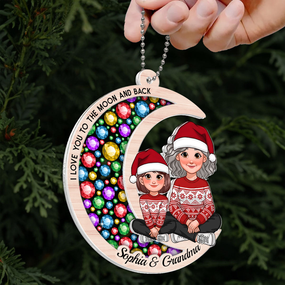 Gorgeous Moon Grandma Grandkid I Love You To The Moon And Back Christmas Personalized 2-Layer Acrylic Ornament