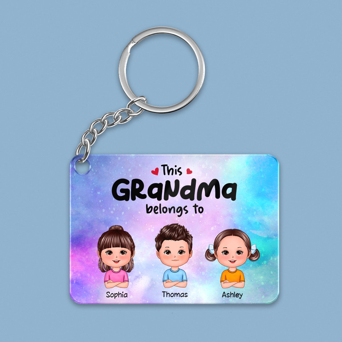 Galaxy This Grandma Mom Dad Grandpa Belongs To Doll Kids Personalized Acrylic Keychain
