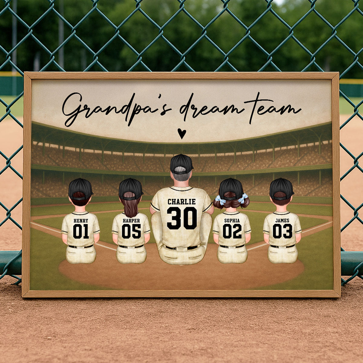 Retro Vintage Baseball Grandpa's Dream Team Personalized Poster| Unique Father's Day Gift For Grandpa