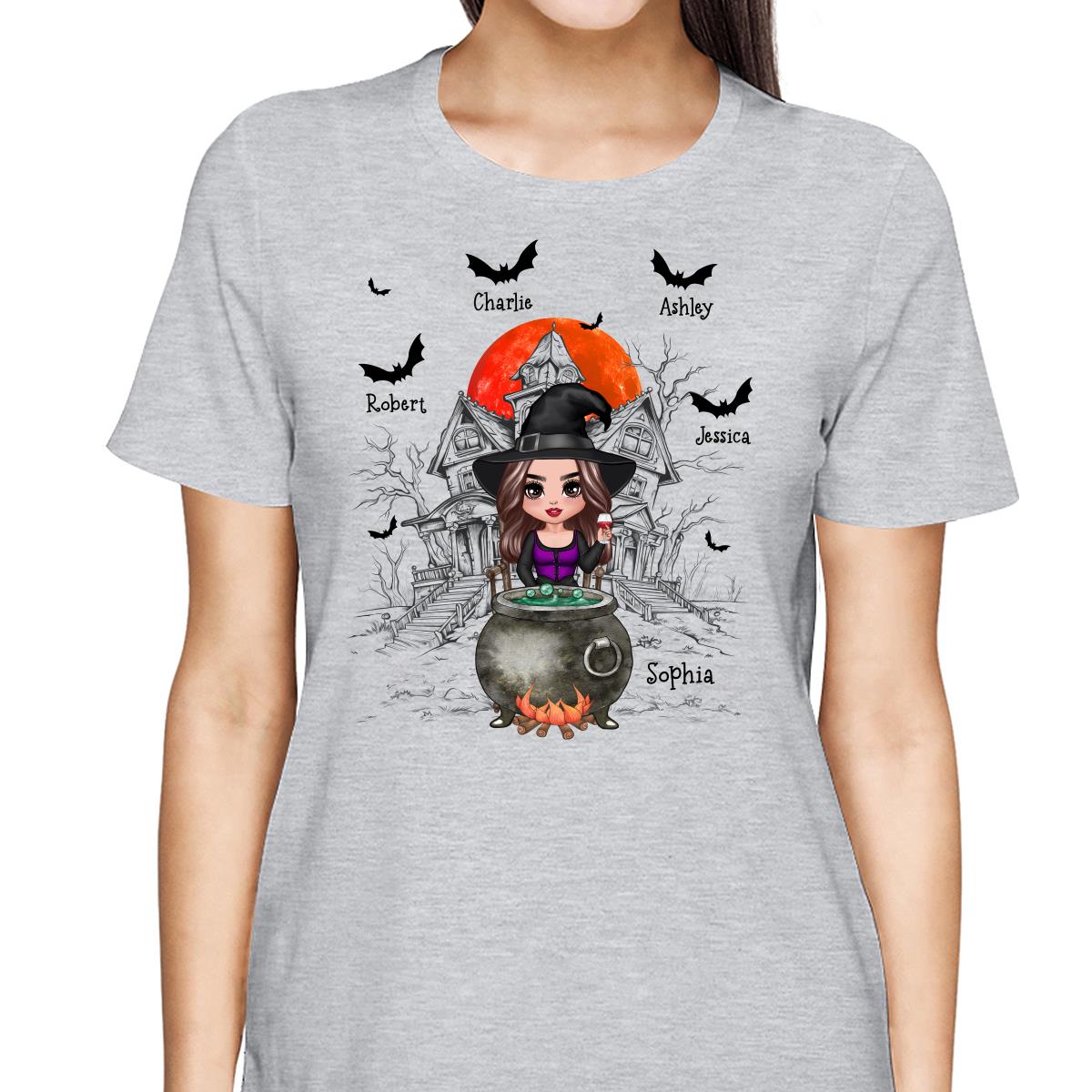 Grandma Mom Witch Sitting Poison Pot Halloween Personalized Shirt