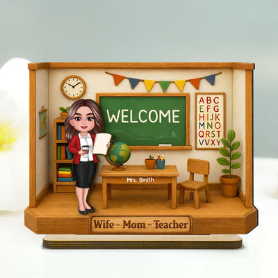 Wife Mom Teacher - Personalized 2-Layered Wooden Plaque - Gift For Teacher Mom