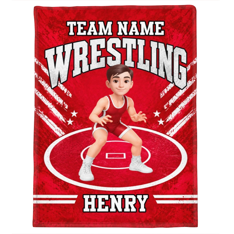 Wrestling Boy Girl Custom Name And Team Name - Personalized Fleece Blanket - Christmas Gift For Grandson, Son, Granddaughter, Daughter