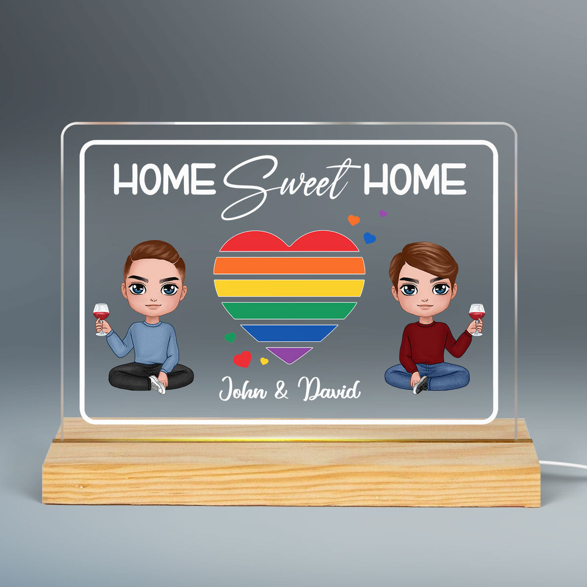 Home Sweet Home LGBT Couple Personalized Custom Shape LED Night Light