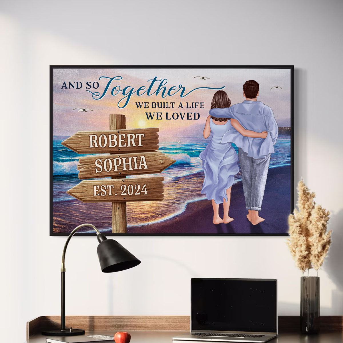 Couple Embracing And Walking On The Beach Personalized Poster, Heartfelt 2025  Gift For Couple, For Him, For Her, Boyfriend, Girlfriend, Husband, Wife