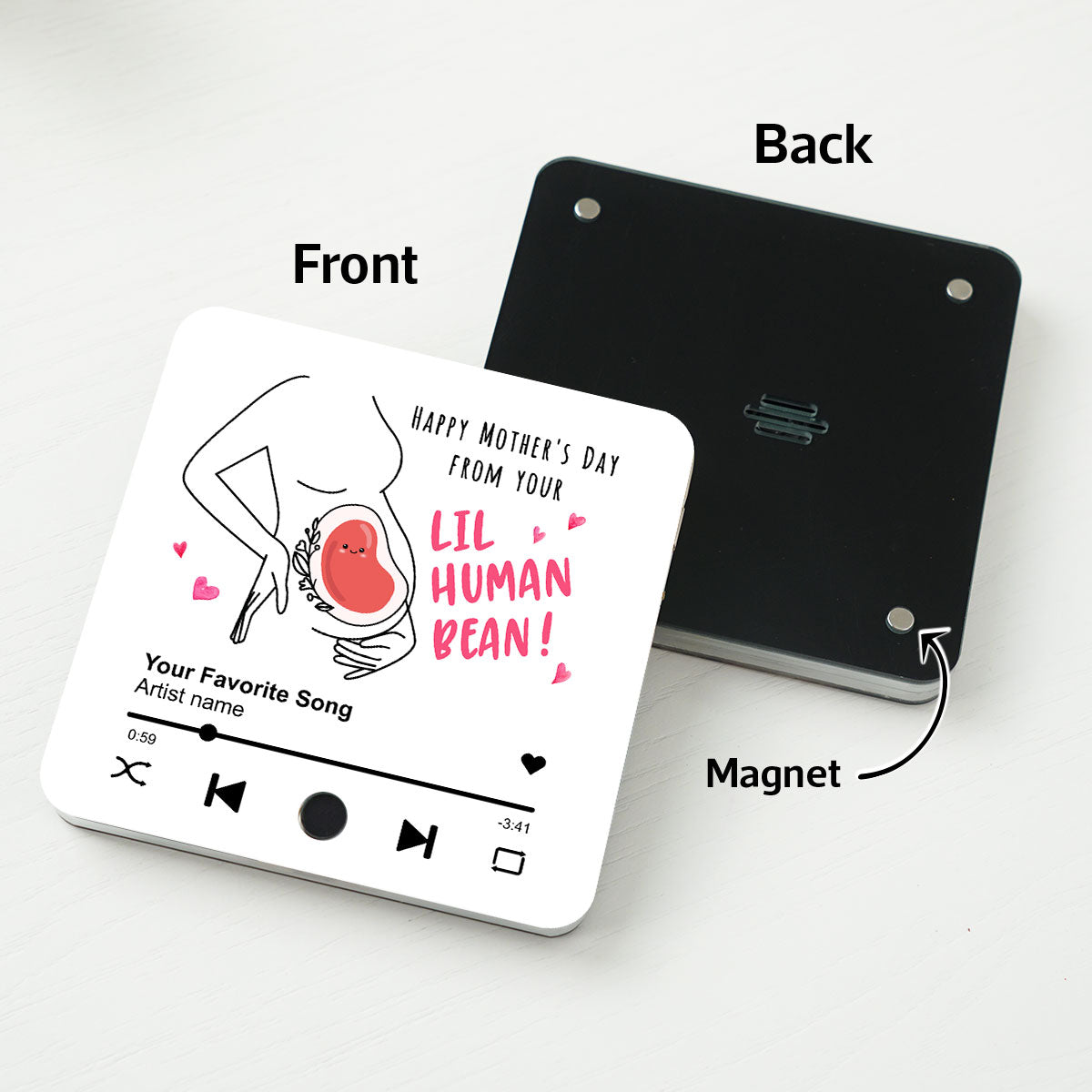 Lil Human Bean Personalized Music Fridge Magnet, Perfect Gift For Pregnant Wife, Custom Favorite Song As Messages