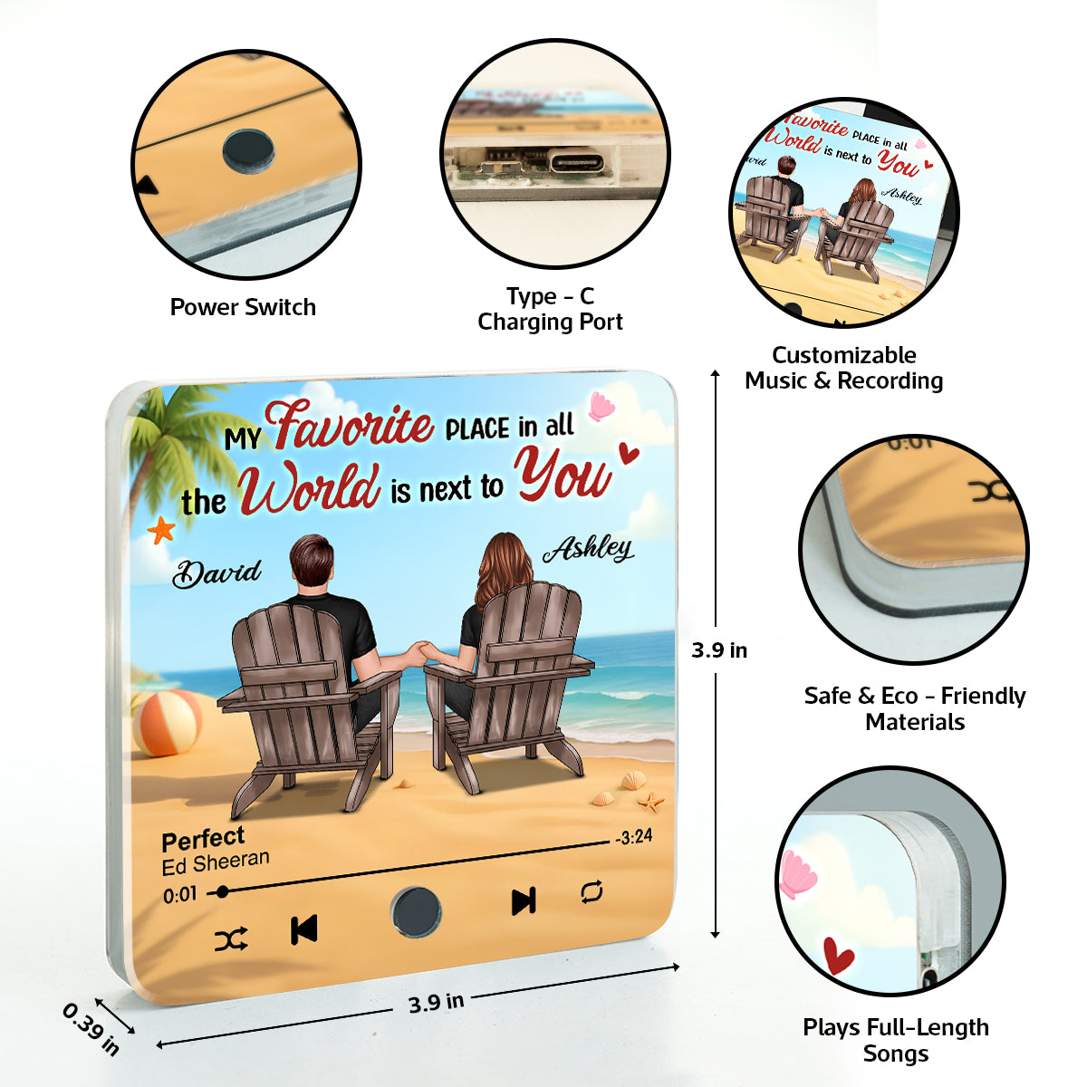 My Favorite Place in All the World is Next to You, Summer Couple Sitting Back View Personalized Music Fridge Magnet
