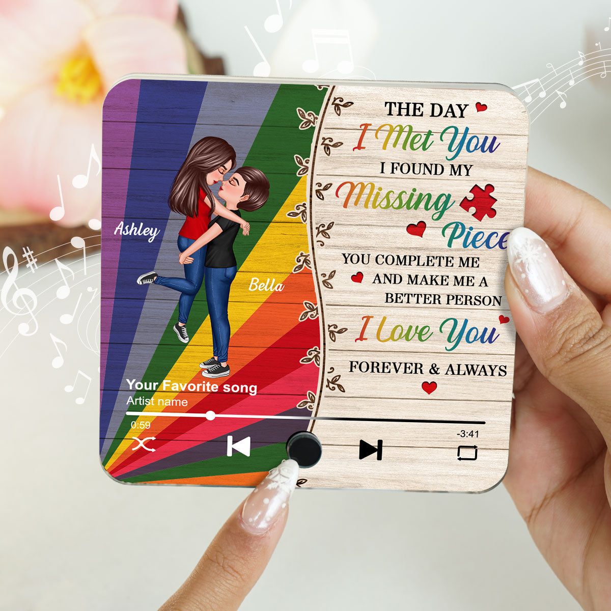 Colorful Wood Pallets The Day I Met You LGBTQ Couple Personalized Music Fridge Magnet, Pride Month Gift