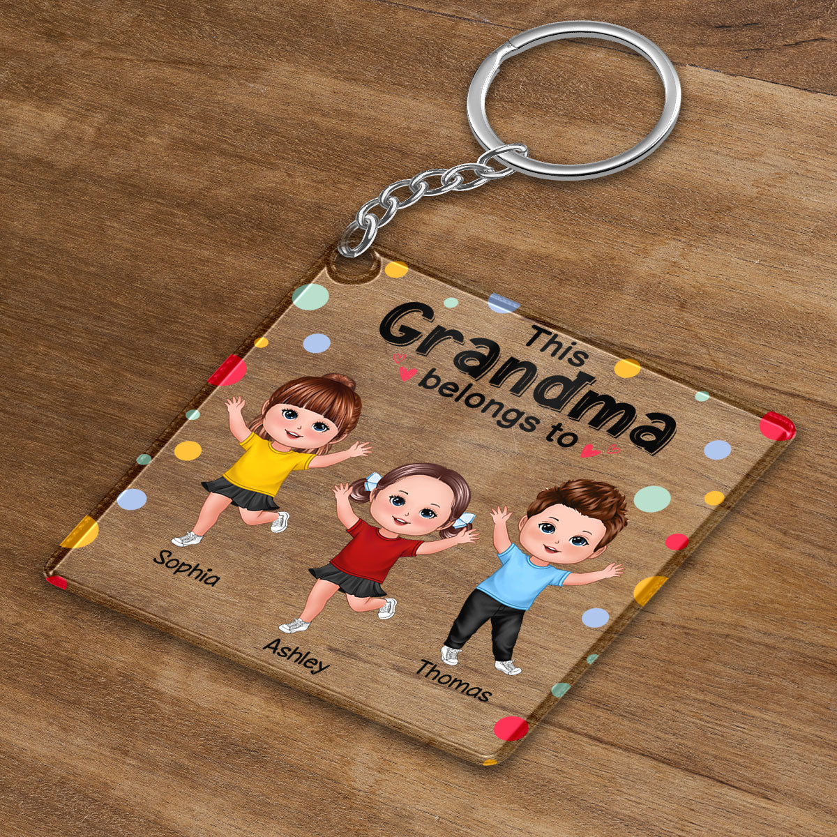 This Grandma Mom Belongs To Happy Doll Kids Colorful Dot Personalized Acrylic Keychain