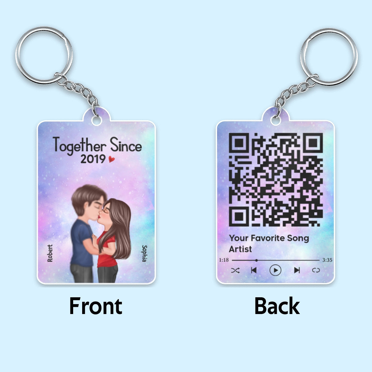 Doll Couple Kissing Together Since Favorite Song Scannable QR Code - Personalized Acrylic Keychain