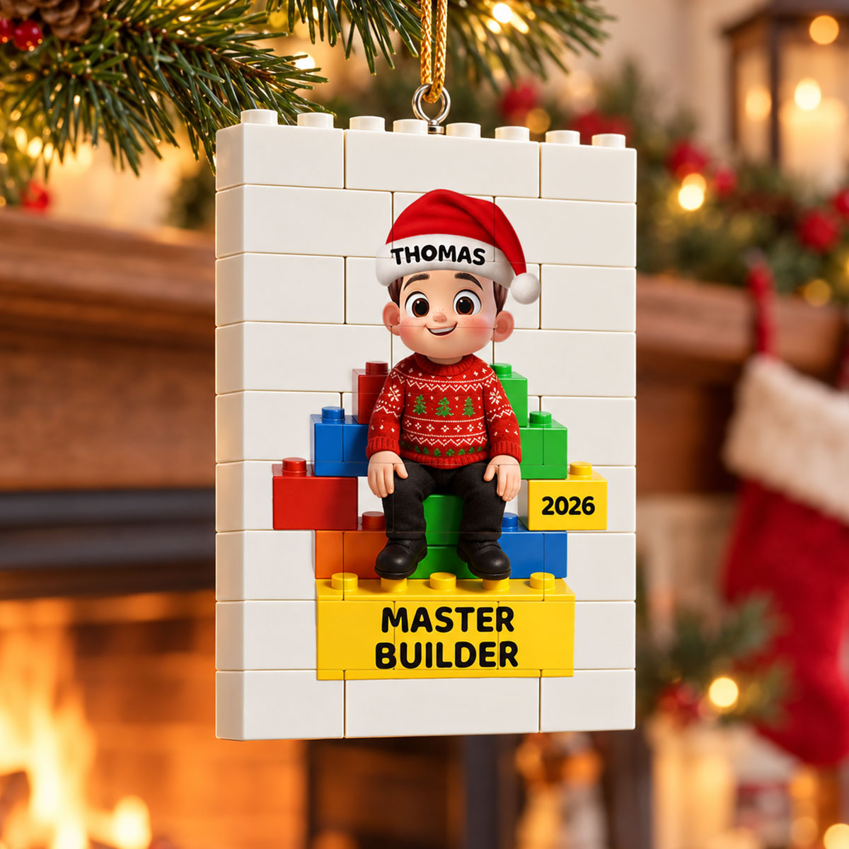 Little Kid Master Builder - Personalized Building Blocks Ornament - Christmas Gift For Kids, Son, Grandson, Daughter, Granddaughter