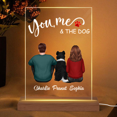 Back View Couple Sitting You Me And The Dogs Cats Personalized Rectangle Acrylic Plaque LED Lamp Night Light