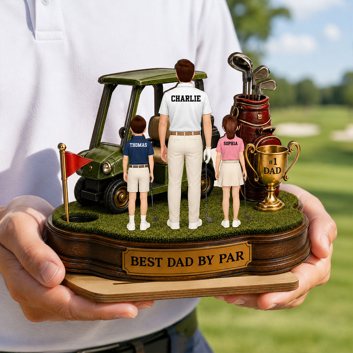 Best Dad By Par Golf Dad & Kids - Personalized 2-Layered Wooden Plaque - Father's Day Gift For Dad, Husband
