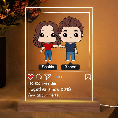 Cute Chibi Couple Personalized Rectangle Acrylic Plaque LED Night Light