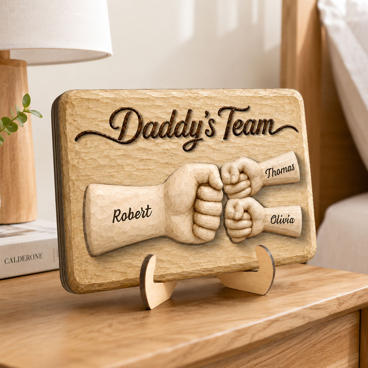 Sentimental Rustic Daddy's Team Fist Bump - Personalized 2-Layered Wooden Plaque - Father's Day Gift For Dad, Husband